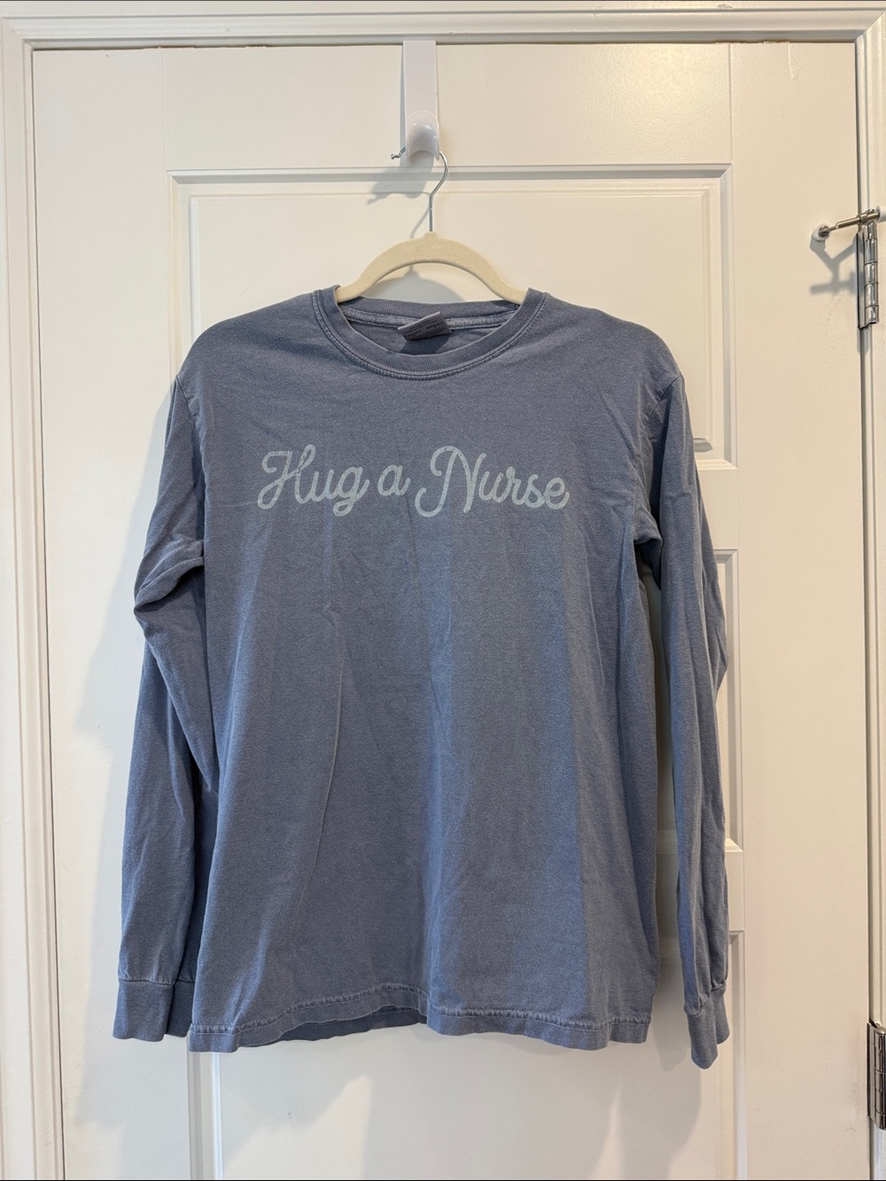 Comfort Colors 'Hug a Nurse' Long-Sleeve Tee in Dusty Blue